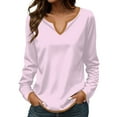 thumbnail image 2 of Womens Summer Tops Long Sleeved Contrast Solid Color V Neck Shirt Shirts for Women, 2 of 4