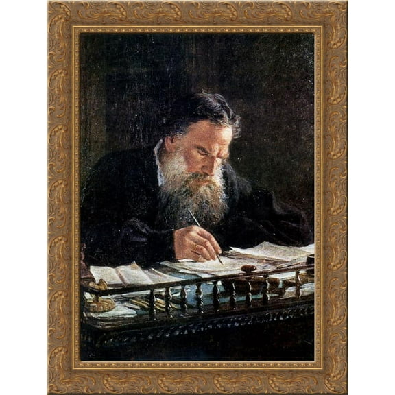 Portrait of Leo Tolstoy 24x18 Gold Ornate Wood Framed Canvas Art by Nikolai Ge