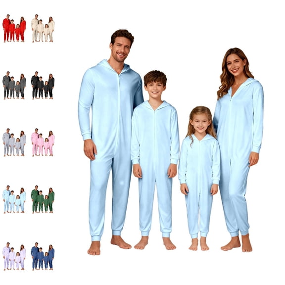 GPOECD Christmas Pajamas for Family Family Matching Hooded Zip Up Pajamas Cozy Loungewear Holiday Outfit Pajama Sets Winter,Light Blue,2-3 Years
