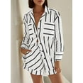 thumbnail image 2 of Womens Striped 2 Piece Outfits Button Down Shirts and Shorts Lounge Matching Sets White XL, 2 of 4