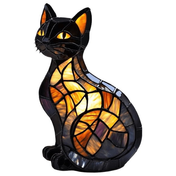 New Stained Glass Cat Lamp Cats Stained Resin 3D Cute Tabletop Retro High Quality Pet Led Table Light Home Bedroom