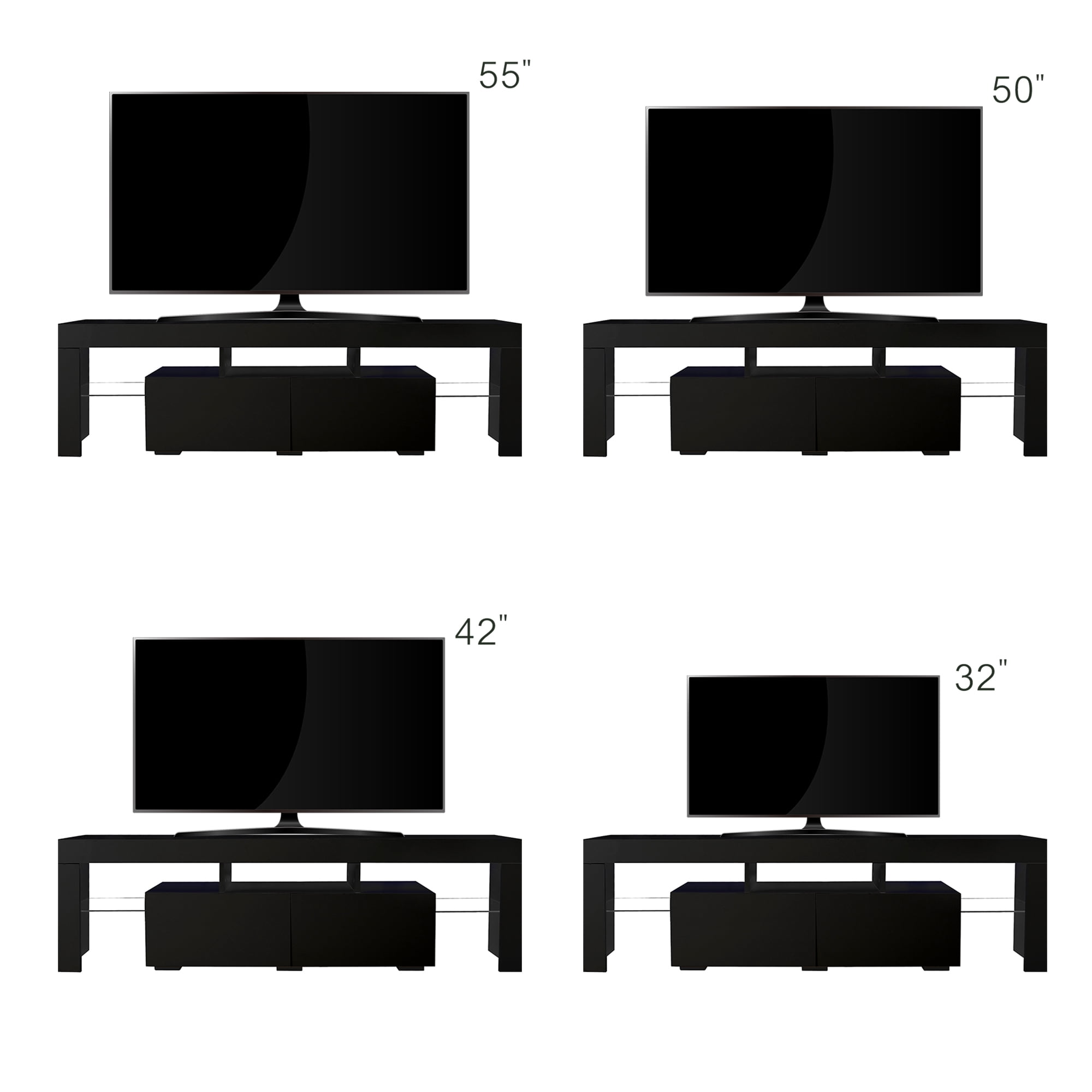 Hommoo TV Stand Cabinet for Living Room up to 70 Inch TV, Entertainment Center with 16 Color LED Light, TV Stand High Gloss TV Console Table for Living Room, Black