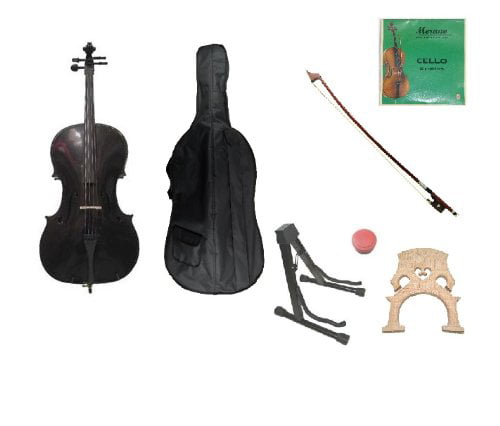 GRACE 1/8 Size Natural Cello with Bag and Bow+Rosin+Extra Set of Strings+Tuner+Cello Stand+Music Stand 