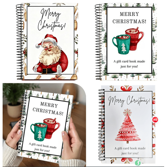 Christmas Gift Card Book 3 Pack, Spiral Bound Merry Christmas Card Holder with 18 Slots, DIY Personalized Holiday Gift Card Organizer for Family Friends Students, 5x7 Inches