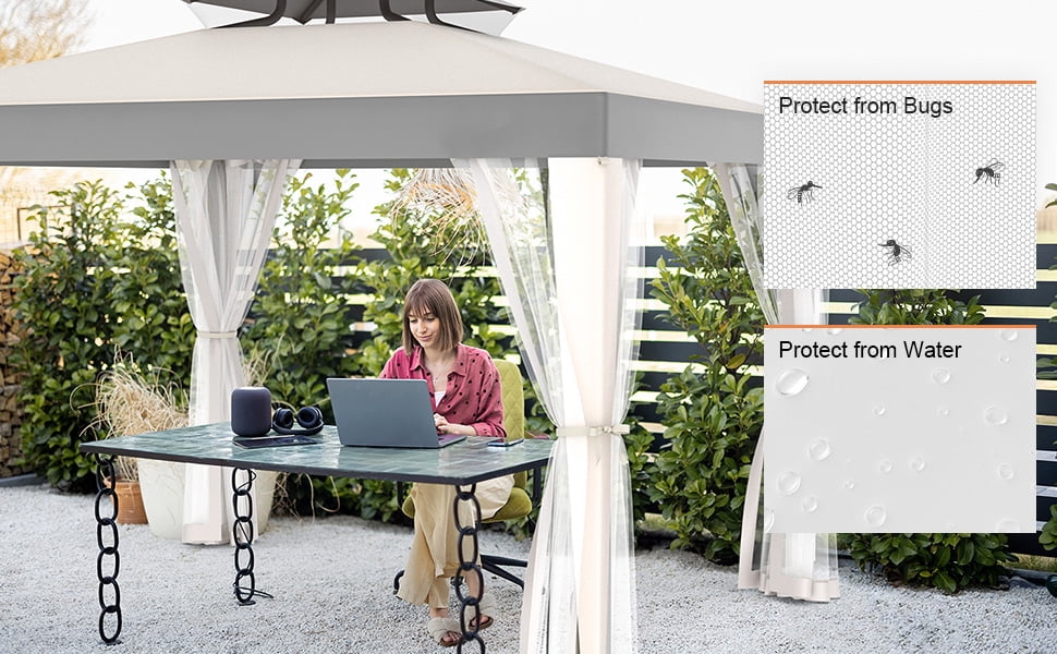 10'x10' Mosquito Netting Patio Gazebo Tent Outdoor Canopy Shelter For Garden,Grey