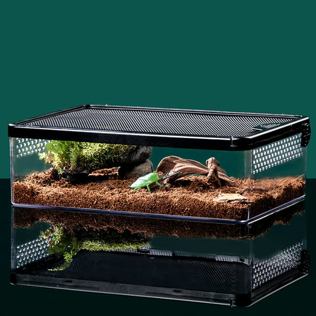 Turtle Tank with Breathable Holes Fish Tank, Multifunctional Areas Full-View Aquarium Small Pet Anti Escape Crawler Box for Horned Frogs, Hamsters, Snakes, Turtles, Lizards