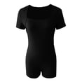 thumbnail image 5 of NMMUED Women's Short Sleeve Bodycon Romper Stretchy Square Neck Unitard Jumpsuit Black L, 5 of 8