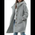 thumbnail image 1 of Chaqueta Cortavientos Informal con Capucha y Botonadura Sencilla de Invierno para Mujer Gris XL, 1 of 6