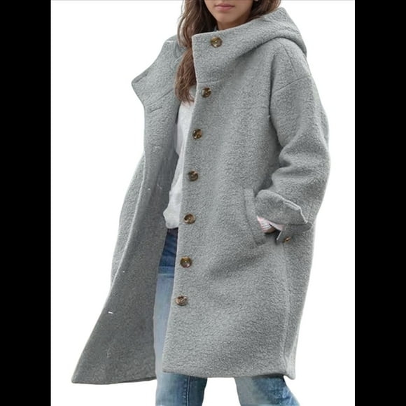 Chaqueta Cortavientos Informal con Capucha y Botonadura Sencilla de Invierno para Mujer Gris XL
