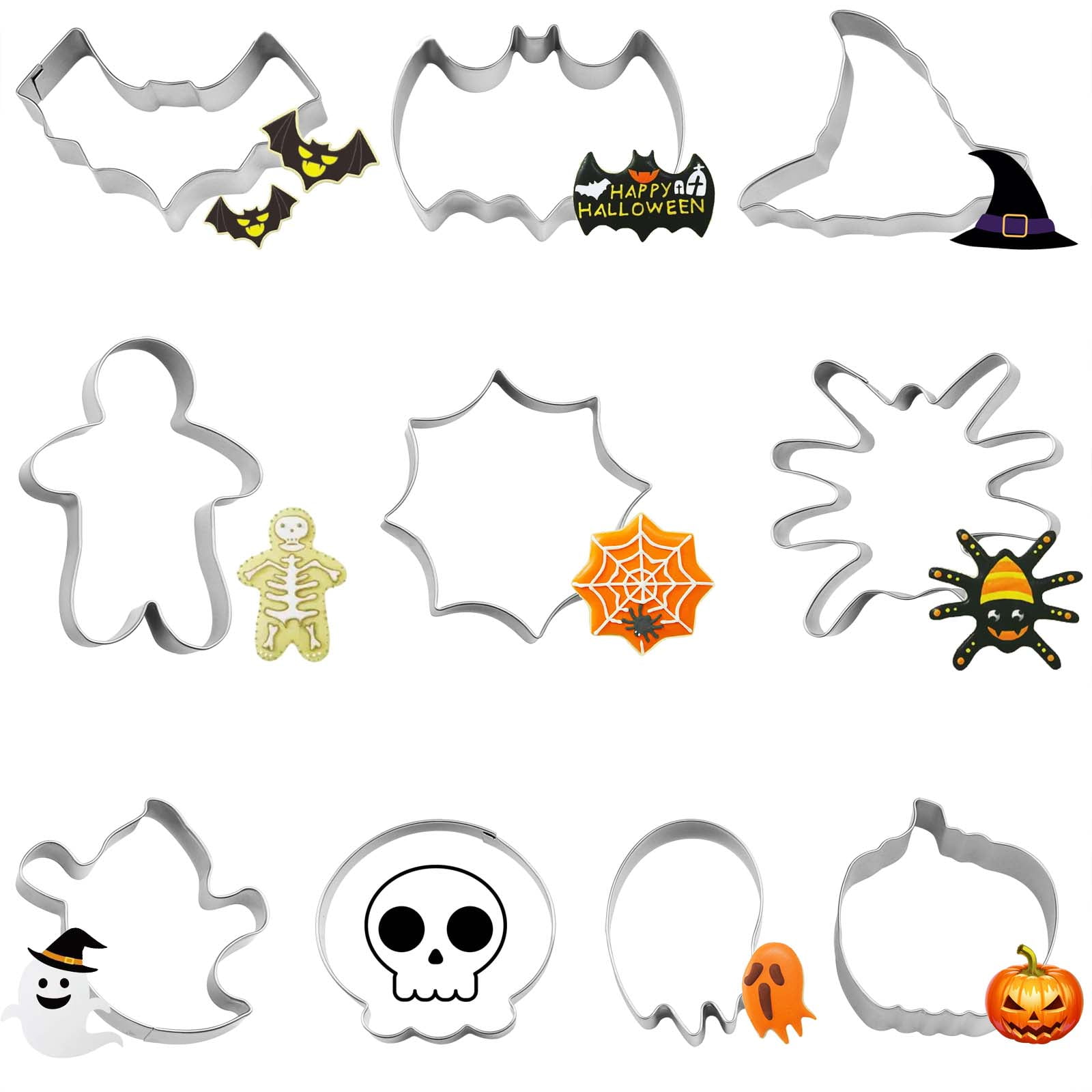 Details about   Halloween Cookie Cutters for Baking Cauldron Bat Pumpkin Web Coffin Spider 7 PCS