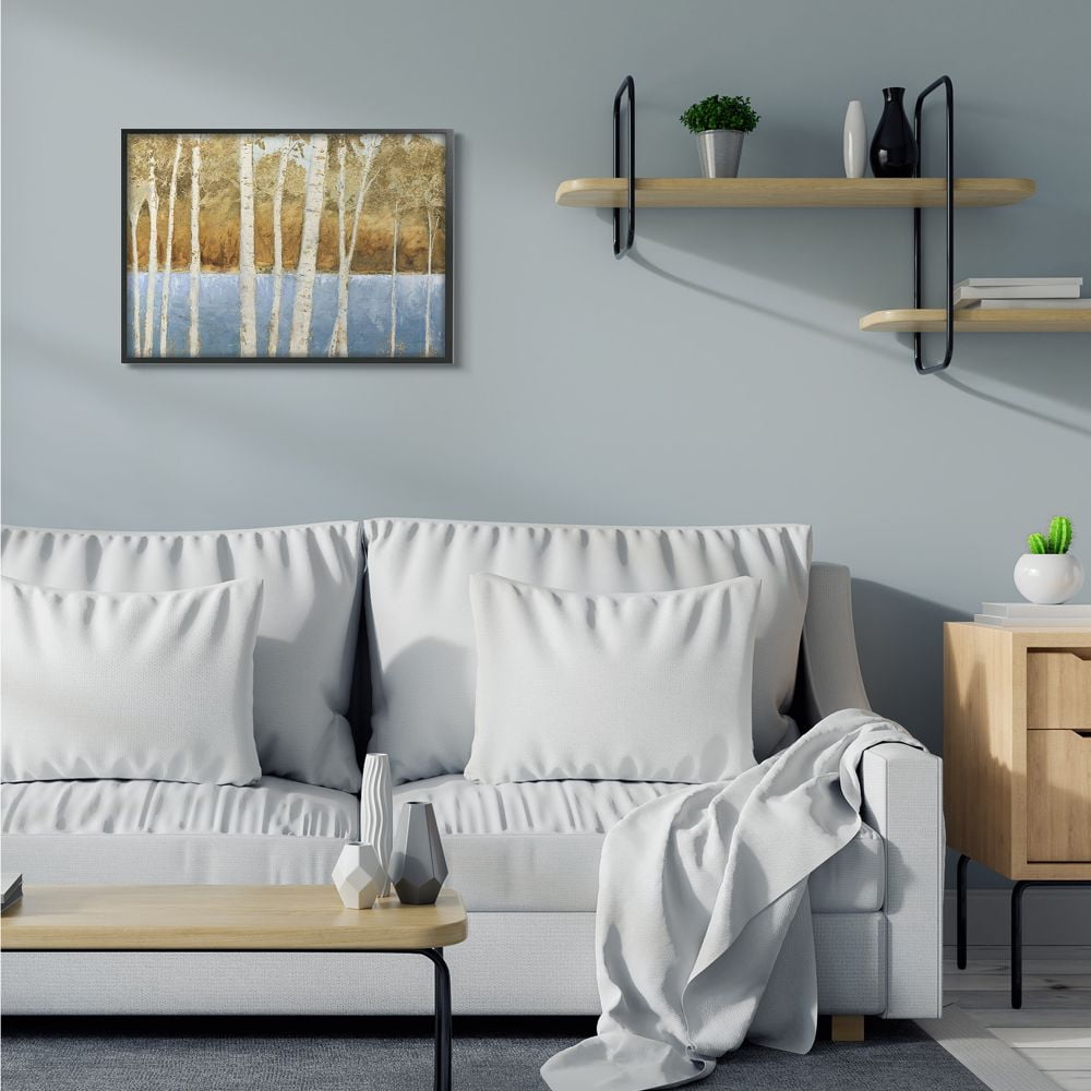 Stupell Industries Birch Tree Lake Landscape Blue Gold Nature Painting Framed Wall Art Design by James Wiens