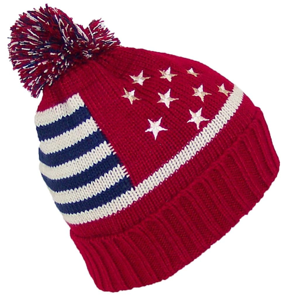 Navy Blue USA HAT knit FLEECE LINED beanie ADULT American stars stripes 