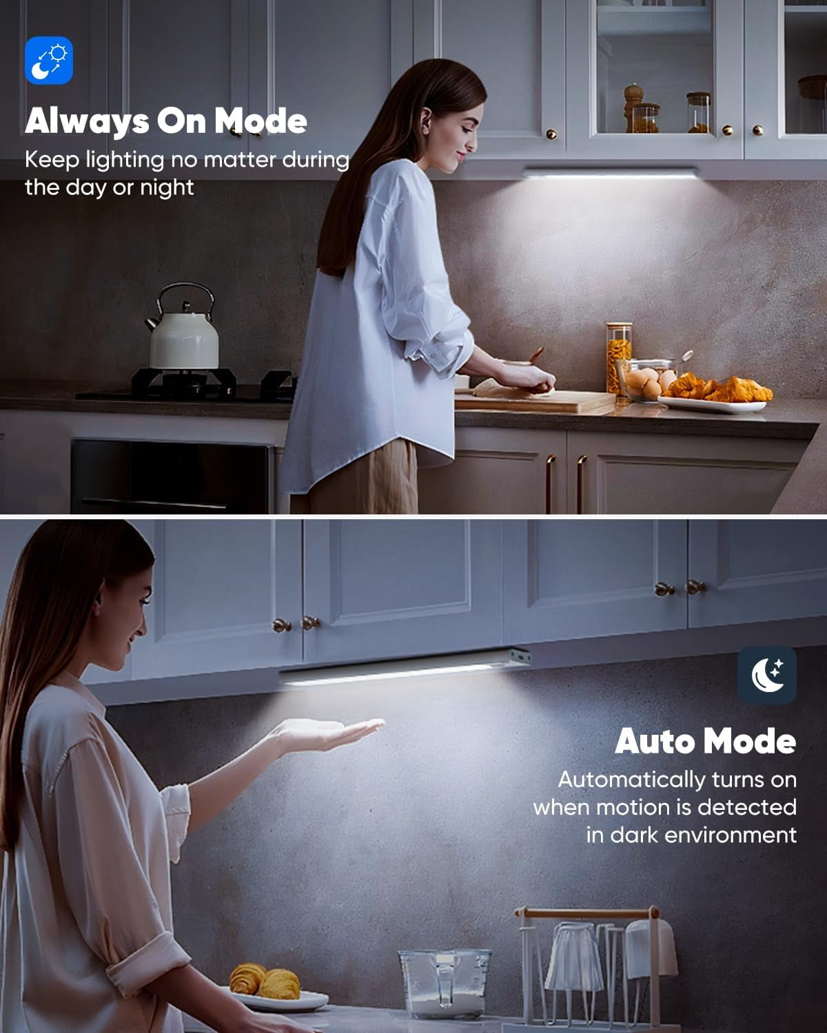 5-Pack Under Cabinet Lighting, 68LED 2000mAh Rechargeable Battery Operated Motion Sensor Light Indoor, 3 Color Wireless Dimmable Closet Lights, Magnetic Under-counter Fixtures for Kitchen, Home