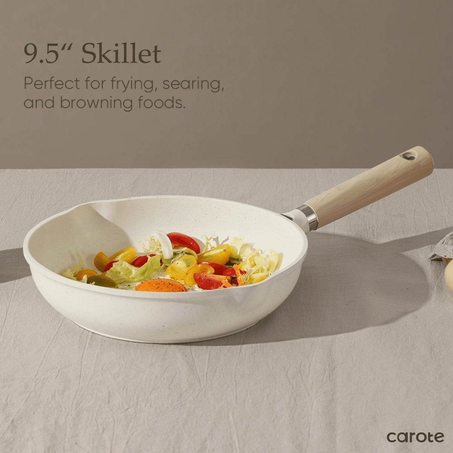 CAROTE Nonstick Frying Pan 9.5" Skillet Induction White Granite Egg Pan Omelet Pans Non Stick Chef's Pan Bon Appetit Fry Pan Compatible all Stoves