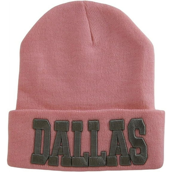Dallas Adult Size Winter Knit Cuffed Beanie Hat (Pink/Gray)