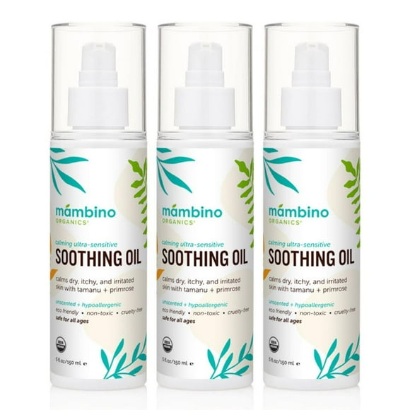 Mambino Organics Organic Calming Ultra-Sensitive Soothing Oil Unscented (3-Pack) – For Hair, Head and Skin - All Natural Fragrance Free with Jojoba & Evening Primrose Oil - 15 oz