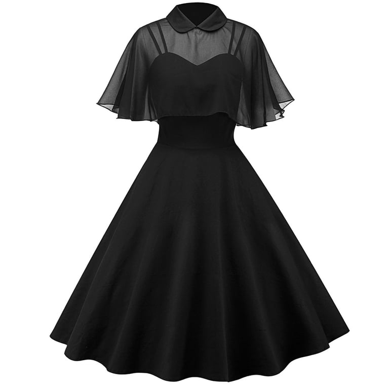 QLEICOM 1950's Dresses for Women Vintage, Stand Collar Shawl Two-Piece Dress,  Stretch Slim High Waist Swing Lace Sling Dress, Audrey Hepburn Style Party Dresses  Black XXL - Walmart.com