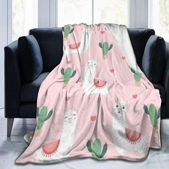 Cute Llama with Cactus Soft Throw Blanket 40"x50" Lightweight Flannel Fleece Blanket for Living Room Bedroom Sofa Couch Warm and Cozy