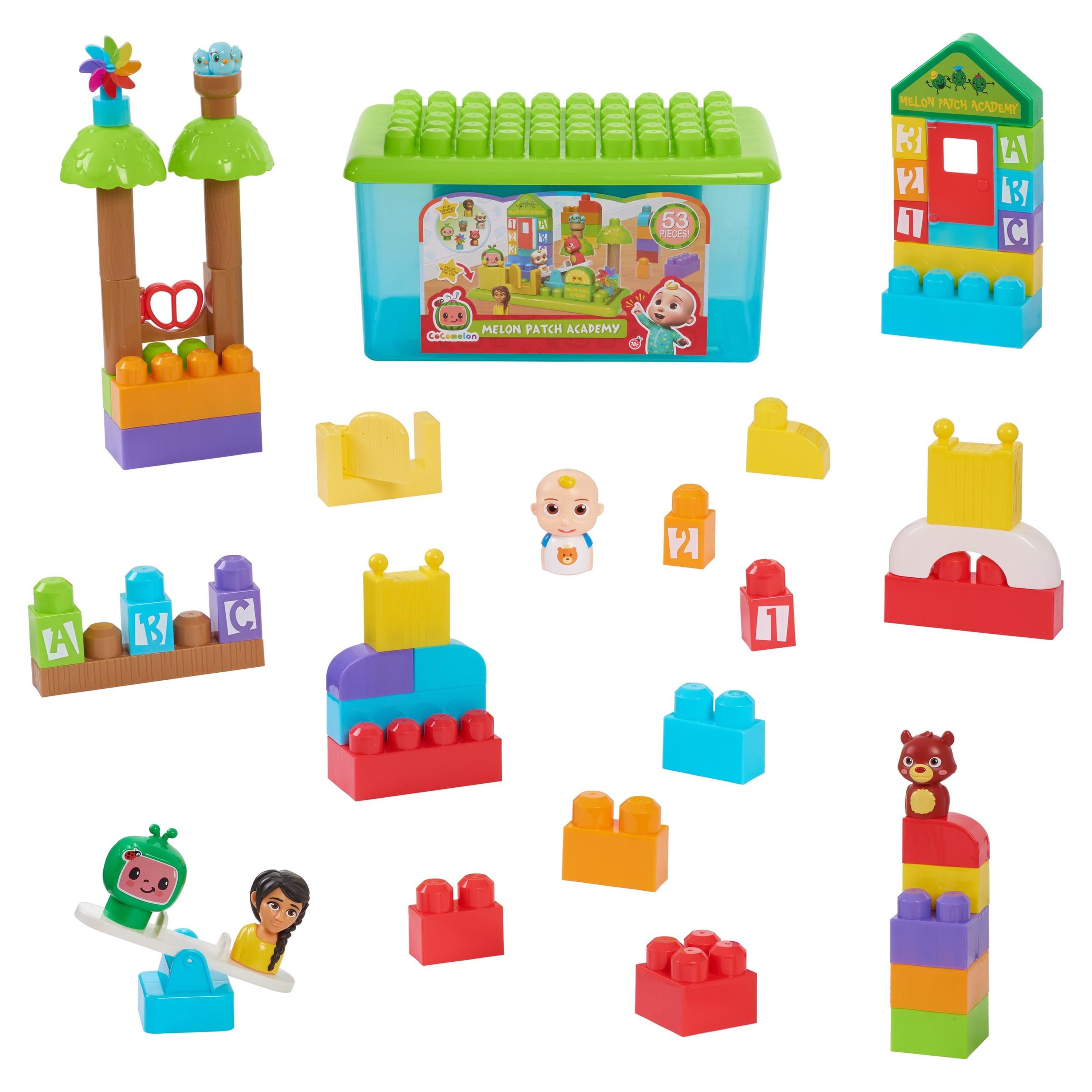 CoComelon Patch Academy, 53 Large Building Blocks Includes 6 Character Figures, Officially Licensed Kids Toys for Ages 18 Month, Gifts and Presents