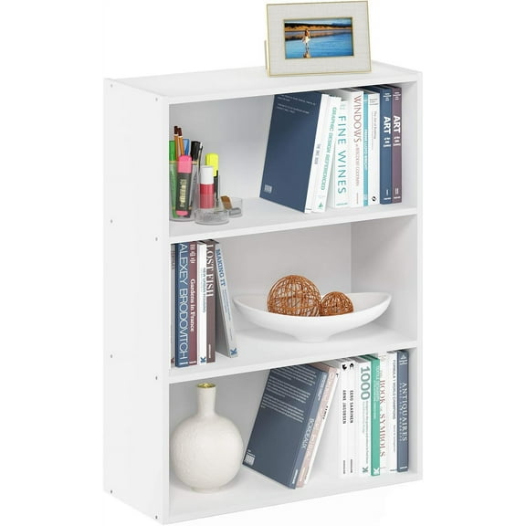 White 3-Tier Bookshelf, Simple Style Storage Shelf for Bedroom or Home Office