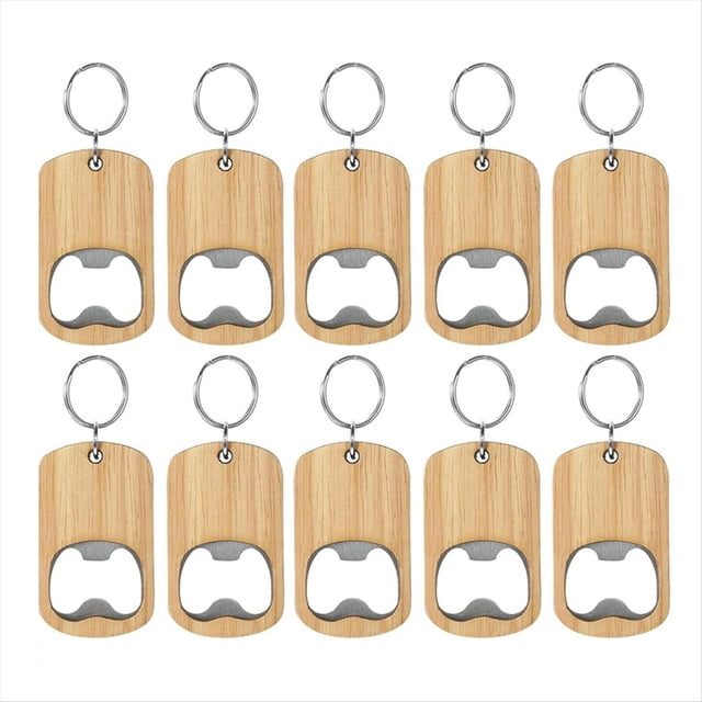 Juego de 10 Piezas de con Abrebotellas de Madera, Juego de Abridores de , Llaveros Grabados en , Etiqueta para Llaves para el Hogar, Cocina, Fiesta