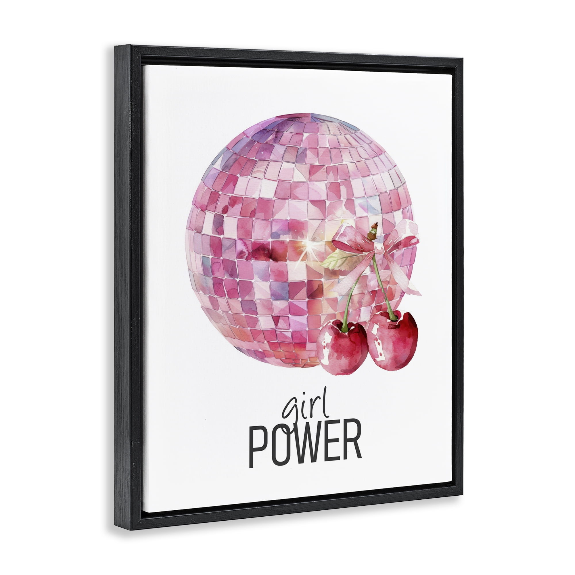 Girl Power Disco Cherries Black Framed Floater Canvas Wall Art, design by Kim Allen