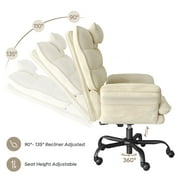 Bestier Big and Tall Executive Office Chair with Flip-Up Arms for Adults, Adjustable Height, Reclining Office Chair with Headrest & Side Pockets in Beige