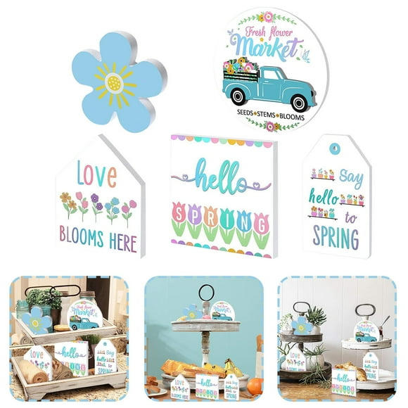 Home Decor Clearance Wood Tiered Spring Decorations Spring Kitchen Decor Tray Flat Tiered Decor Mini Signs Spring Home Market Fresh Tray Decor For Easter Decor Flower Decoration Hangs, White