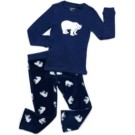 Leveret Fleece & Cotton 2 Piece Pajama Set Polar Bear 2 Years
