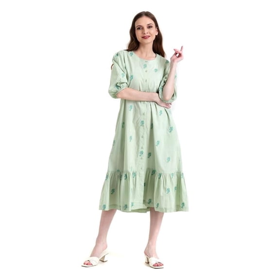 VIBHNYA Cotton Embroidered Fit & Flare Dresses Women's