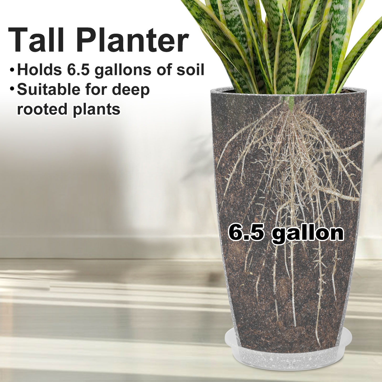 Gamexcel 21 inch Tall Planter Resin Vase, Set of 2 for Porch Large Pot with Drainage Hole for Indoor Outdoor Home Garden Front Door