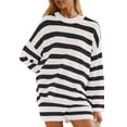 thumbnail image 3 of Women'S Oversized 2 Piece Lounge Outfits Striped Sweater Long Sleeve Top and Shorts Pajamas Sets Black S, 3 of 5