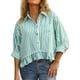 thumbnail image 1 of Blusa de verano CHYRII para mujer, con volantes y botones, a rayas, color verde L, 1 of 6