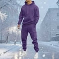 thumbnail image 2 of Men's 2PC Sweatsuit Long Sleeve Drawstring Pullover Hoodie Elastic Waist Cuffed Cargo Joggers with Pockets Outfit Set Purple M, 2 of 5