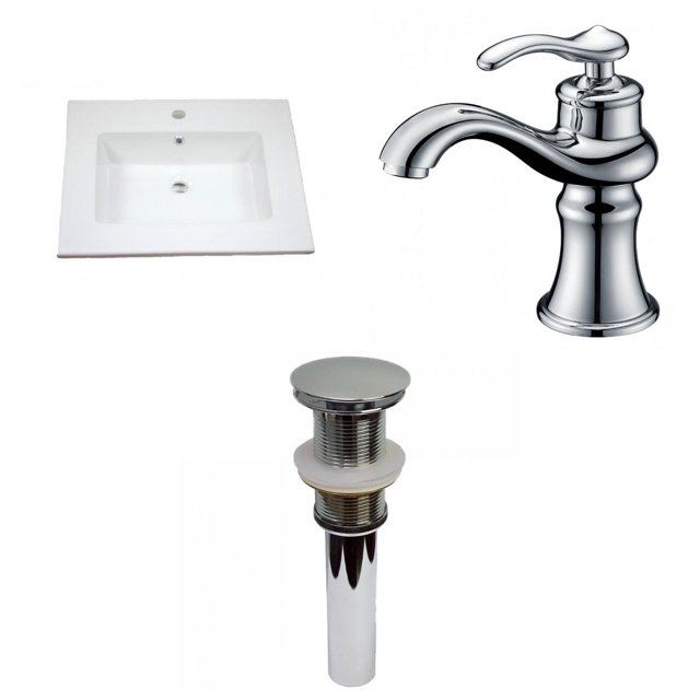American Imaginations 25-in. W 1 Hole Ceramic Top Set In White Color - Drain Incl. AI-33096