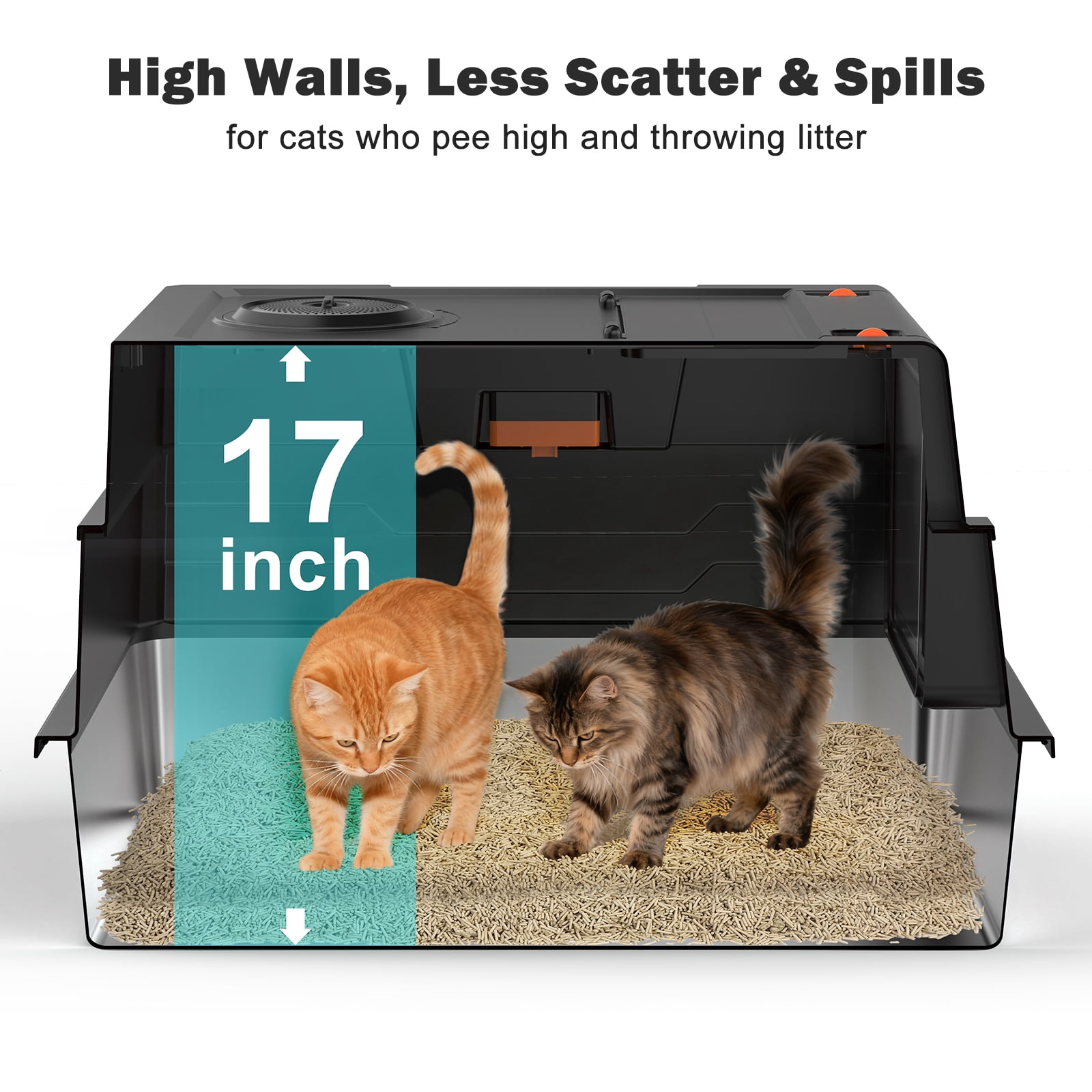 Stainless Steel Litter Box with Lid, Extra Large Enclosed Metal Cat Box, Front Entry Top Exit Kitty Litter Box with Litter Scoop and Litter Mat, Black