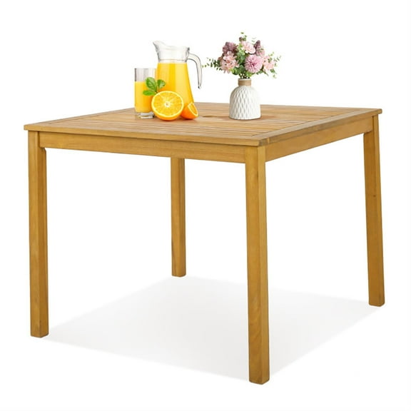 Spaco Outdoor Patio Square Acacia Wood Outdoor Dining Table with Umbrella Hole for Garden, Balcony, Poolside, Brown