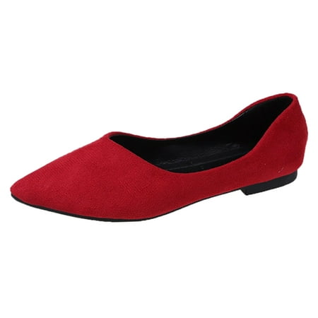 

nsendm Female Shoes Adult Shoes Womens Casual Dress Colour Simple Pointed Flat Bottom Shallow Mouth Suede Large Size Women Fashion Shoes Casual Red 8.5