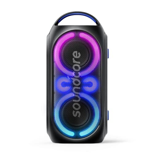 Soundcore Anker Rave Party 2 Altavoz portátil, sonido estéreo de 120 W, PartyCast 2.0, espectáculo de luces, resistente al agua IPX4, tiempo de reproducción de 16 horas, entrada de micrófono, ecualiza