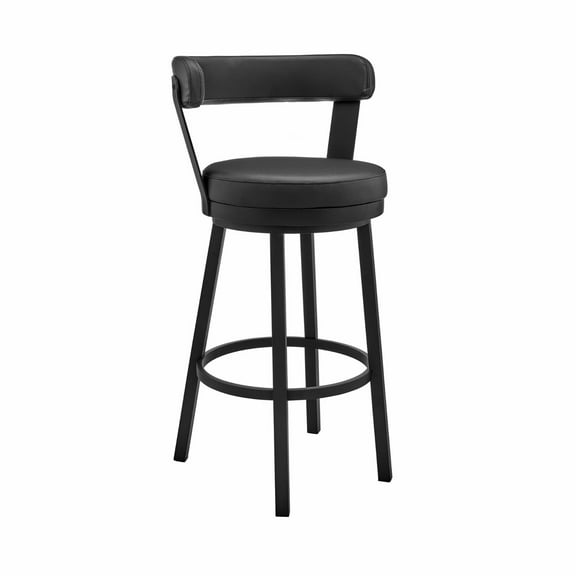 Armen Living Bryant 26" Counter Height Swivel Bar Stool in Black Finish and Black Faux Leather