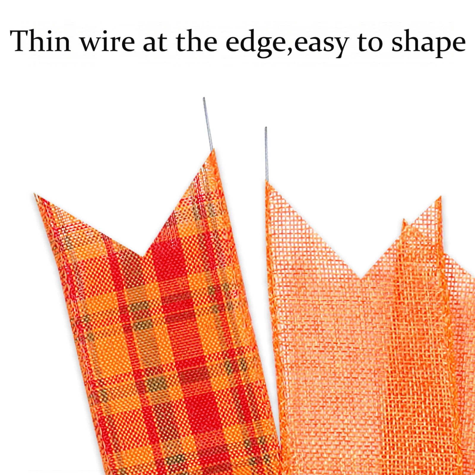 Orange Plaid Burlap Polyester Fall Bows 2 Pack Wreath Tree Topper Home Decor