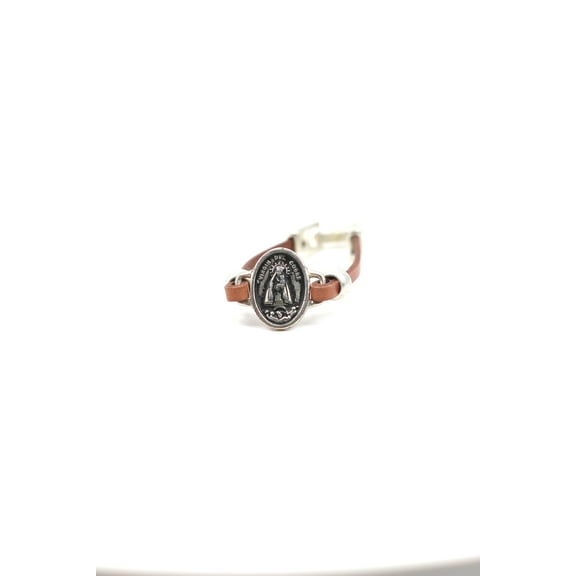 Bracelet of La Caridad del Cobre / Our Lady of Charity handmade jewelry with a Single Leather Strap by Graciela's Collection