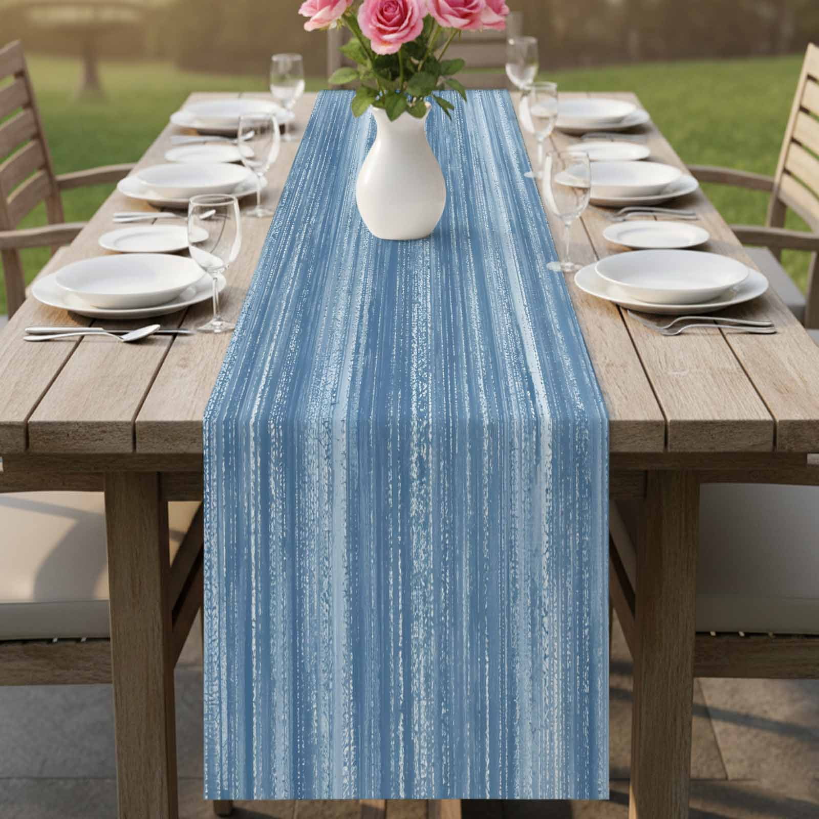 Table Runner 70 Inches Long for Kitchen Dining, Blue Dresser Scarf Farmhouse, Dining Table Decorations for Wedding/Parties, Vintage Modern Abstract Art Ombre 13 x 70 In