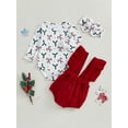 thumbnail image 4 of Elippeo Baby Girl Christmas Outfits Candy Cane Print Long Sleeve Romper with Solid Ruffled Overalls and Headband 3Pcs Set 3 6 12 18 Months, 4 of 10