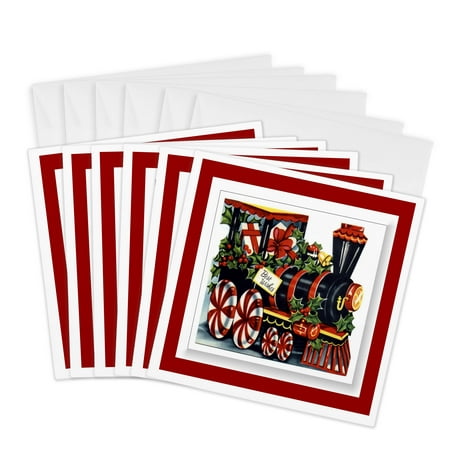 3dRose, Christmas Train, 6 Greeting Cards with envelopes