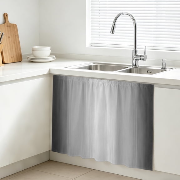 Gradient Grey Cabinet Curtains for Kitchen 10"W x 11"L, Modern Abstract Grey White Ombre Under Sink Skirt Magic Tape Short Curtain Decorative Privacy Panel for Bathroom Laundry
