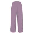 thumbnail image 4 of YDTUYT Casual Linen Pants for Women Straight Leg Elastic Waist Trousers With Pockets Beach Vacation Clothes Long Pant Cropped Summer Capris Loose Fit Trousers High Waisted Pull-On Pants Hot Pink S, 4 of 5