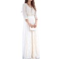 thumbnail image 3 of Women Elegant Solid Hollow Floral Lace Smocked High Waist Flowy A Line Swing Maxi Long Skirt White S, 3 of 7