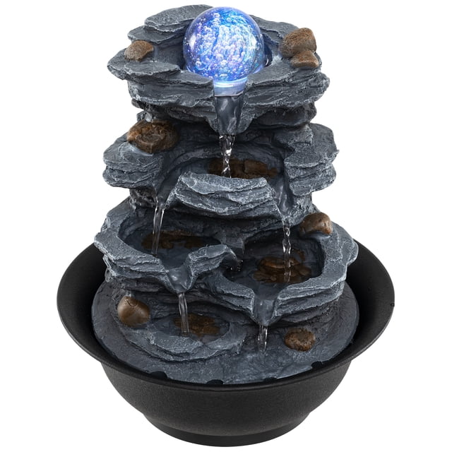 Gymax Tabletop Water Fountain w/Rolling Crystal Ball Color-Changing LED Light Pump
