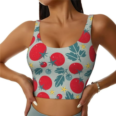 Jgfou Tomato Print Womens Sports Bra - Padded Workout Sports Bras Crop Tank Top